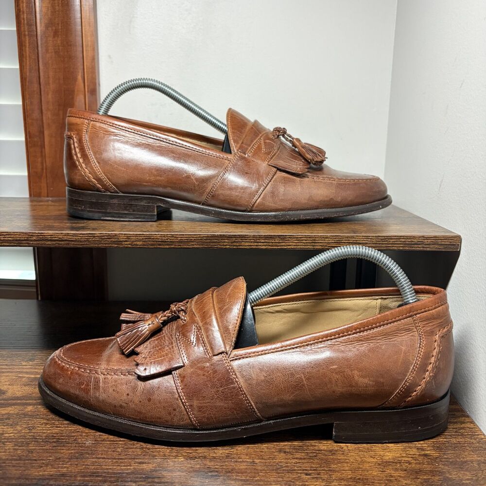 Johnston & Murphy Kiltie Tassel Brown Leather Dress Loafers Mens 9.5 M